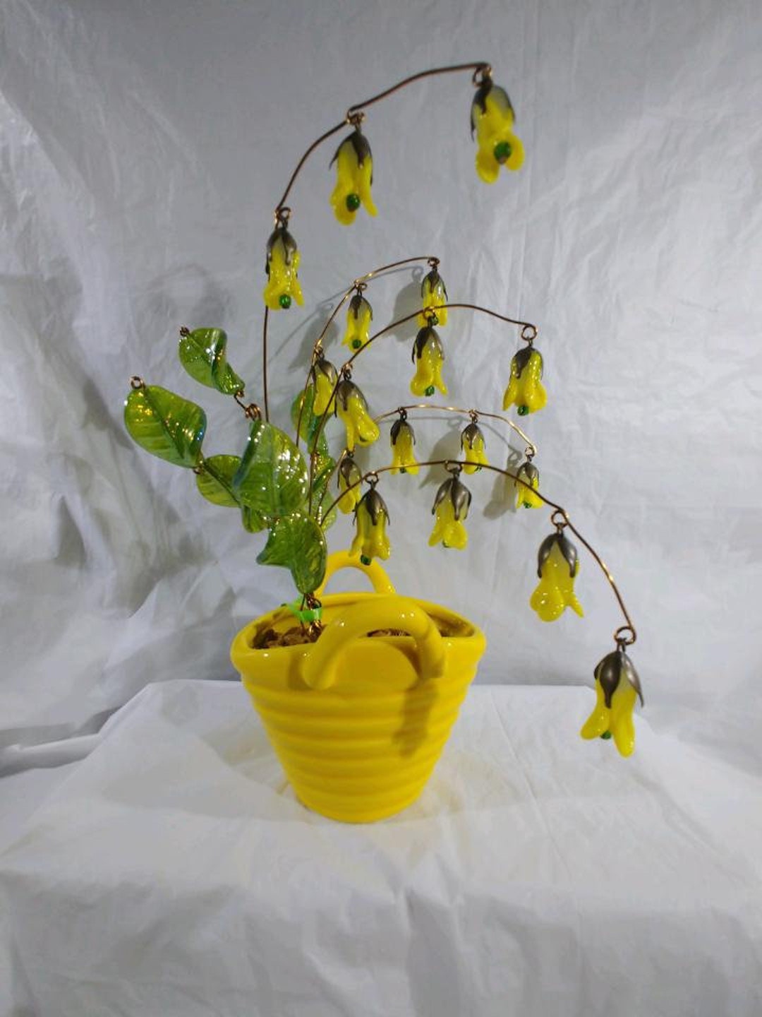 Handcrafted Glass Yellow Bell Flowers in Ceramic Vase Etsy