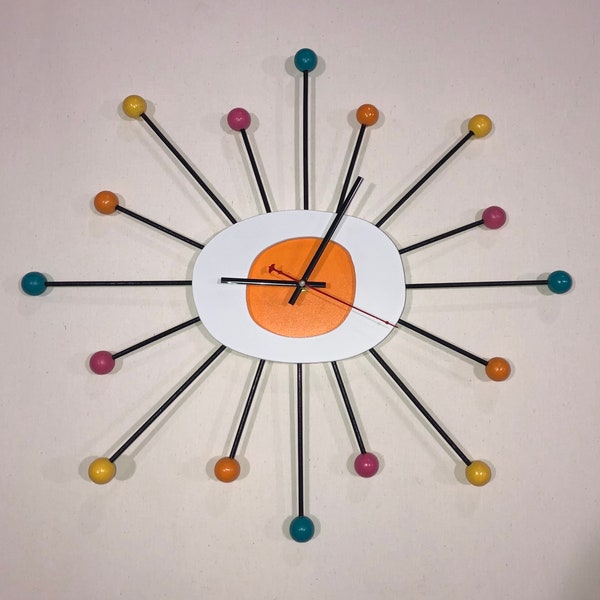 Starburst Wanduhr: Große 59 cm Bubblegum Peach Mid Century Modern Art