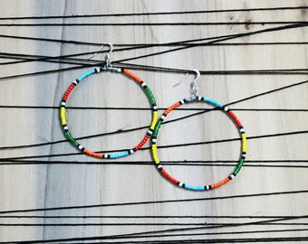 Multi-Color Seed Bead Hoop Earrings