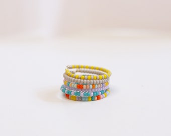 Multi-Color Beaded Stacking Rings / Midi Rings, Set of Six - Handmade Jewelry - Seed Bead Jewelry - 90s Nostalgia