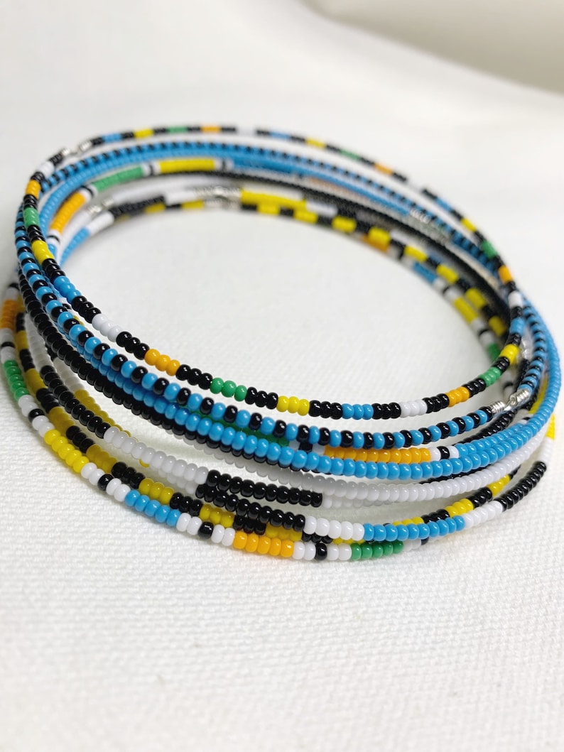 Color Block Beaded Bangle Set of 10 Handmade Jewelry Unisex Bracelets image 1