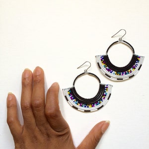 Beaded Fan Earrings Handmade Jewelry Summer Finds Handmade Jewelry Masai Inspired Tribal Pattern image 5