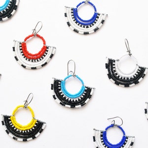 Color Blocking Beaded Fan Earrings - Masai Inspired Handmade Jewelry - Mother&#39;s Day Gifts