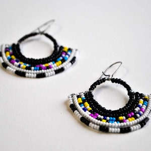 Beaded Fan Earrings Handmade Jewelry Summer Finds Handmade Jewelry Masai Inspired Tribal Pattern image 1