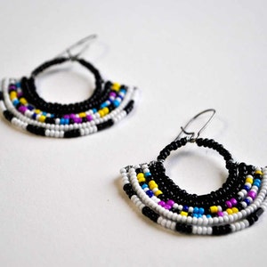 Beaded Fan Earrings - Handmade Jewelry - Summer Finds - Handmade Jewelry - Masai Inspired Tribal Pattern