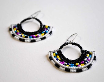 Beaded Fan Earrings - Handmade Jewelry - Summer Finds - Handmade Jewelry - Masai Inspired Tribal Pattern