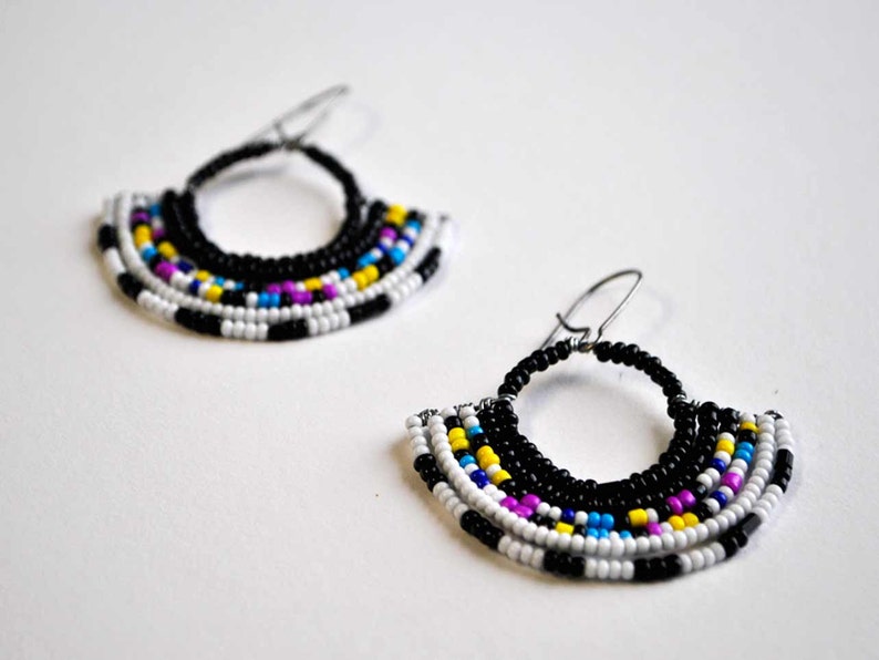 Beaded Fan Earrings Handmade Jewelry Summer Finds Handmade Jewelry Masai Inspired Tribal Pattern image 1