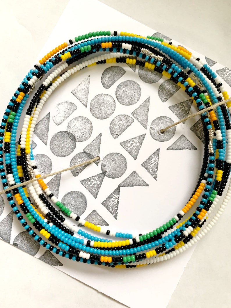 Color Block Beaded Bangle Set of 10 Handmade Jewelry Unisex Bracelets image 3