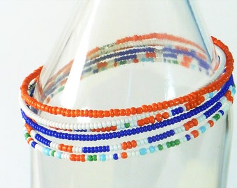Beaded Wire Bangle Set of 6 - Tribal Inspired Bracelets, Handmade Seed Bead Jewelry
