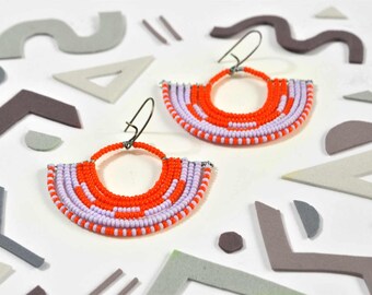 Geometric Graphic Pattern Seed Bead Statement Earrings - Spring Colors - Easter Finds - Mother's Day Gifts