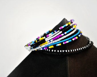 CMYK Seed Bead Bracelet Set of 9 - Handmade Gifts Under 30