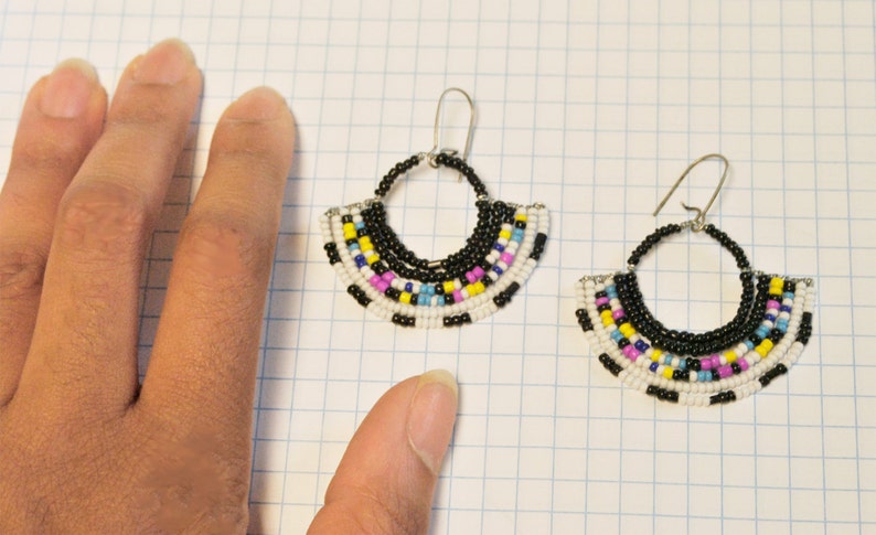 Beaded Fan Earrings Handmade Jewelry Summer Finds Handmade Jewelry Masai Inspired Tribal Pattern image 3
