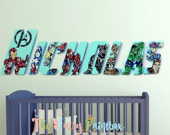 Comic Book Kinderkamer Geschilderde Muurletters - Super Hero Beddengoed Decor - Wieg Baby Naam Teken - Comic Book Kinderkamer Decor Hangende Letters