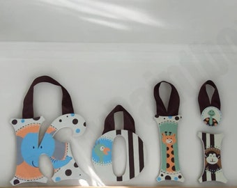 Friendly Safari Animal Painted Wood Letters, Baby Room Letters, Safari Nursery Decor, Jungle Animal Wall Letters, Baby Name Keepsake Sign