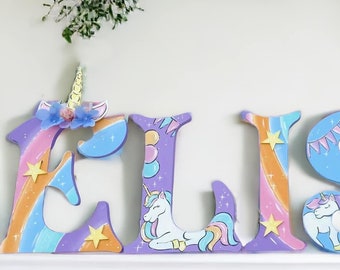 Unicorn Nursery Wall Painted Letters, Pastel Unicorn Wall Art, Rainbow Baby Nursery Room, Unicorn Baby Gift, Mythical Baby Name Wall Decor