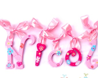 Pink Floral Painted Letters - Floral Nursery Letters - Floral Wall Letters - Funky Wall Letters - Funky Nursery Letters - Girl Wall Letters