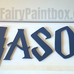 Wizard Academy Blue Painted Letters - Lightning Wall Letters - Wizard Nursery Wood Letters - Wizard Bedroom - Wizard Newborn Prop Letters