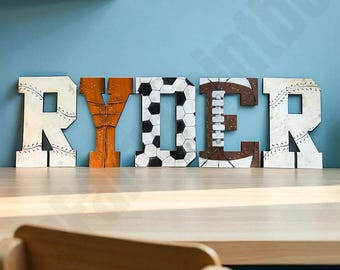 Vintage Sports Painted Wood Letters - Vintage Baseball Baby Room Letters - Sports Vintage Nursery Decor - Sports Painted Wall Letters