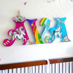 Unicorn Nursery Room Painted Letters, Unicorn Wall Letters, Rainbow Baby Wall Art, Unicorn Gift Girl, Mythical Baby Name Sign Wood Letters