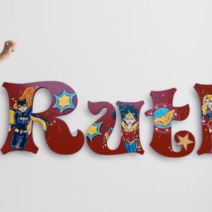 Super Girls Painted Wood Letters - Comic Hero Nursery Room Wall Letters - Girl Super Hero Nursery Room Décor Letters - Comic Painted Letters