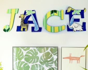 Jungle Safari Painted Wood Letters, Jungle Animal Baby Room Letters, Safari Nursery Decor, Jungle Theme Painted Wall Letters, Baby Gift