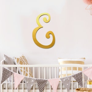 Lettere monogramma grandi da parete per vivaio in oro - Monogramma da appendere alla parete - Iniziali in legno - Lettere da parete - Decorazione monogramma - Decorazione da parete con nome bambino