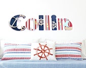 Sailboat Painted Nursery Wall Letters - Monogram Wall Hanging - Wall Letters - Wood Initials - Baby Name Decor - Kids Room Hanging Letters