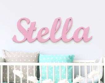 Script Wood Wall Letters, Nursery Room Wall Art, Baby Girl Nursery Decor, Wooden Baby Name Sign, Pink Baby Room Hanging Wood Letter Plaque