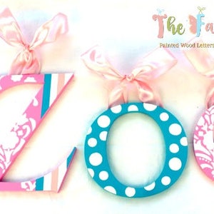 Pink Painted Letters - Pink Nursery Letters - Girls Nursery Decor - Turquoise Nursery Letters - Pink Baby Letters - Painted Wood Letters
