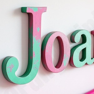 Artsy Distressed Wood Painted Letters Baby Name Sign, Baby Room Decoration, Shabby Chic Nursery Decor Sign, Modern Art Kids Room Decoration