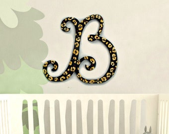 Leopard Nursery Room Wall Monogram - Jungle Kids Room Monogram Wall Hanging - Wooden Initials - Bling Wall Letters - Monogram Decor Letters