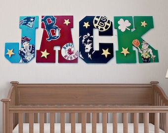 Boston Nursery Letters - Boston Team Painted Letters - New England Sports Wall Letters - Boston Sports Nursery Wall Letters - Wood Letters