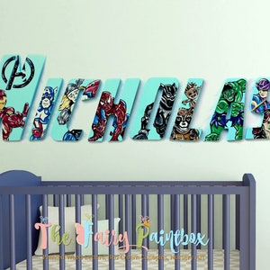 Comic Book Nursery Room Painted Wall Letters - Super Hero Bedding Decor - Crib Baby Name Sign -  Comic Book Kids Room Decor Hanging Letters
