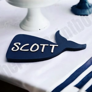 Baby Shower Whale Sign, Nautical Name Sign, Whale Nursery Room Plaque, Nautical Shower Decor, Family Name, Nautical Wedding Name Tag Sign