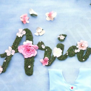 Botanical Rose Baby Nursery Name Decoration, Moss Newborn Custom Name Sign, Nursery Decor for Baby Girl, Floral Baby Room Name Reveal Sign