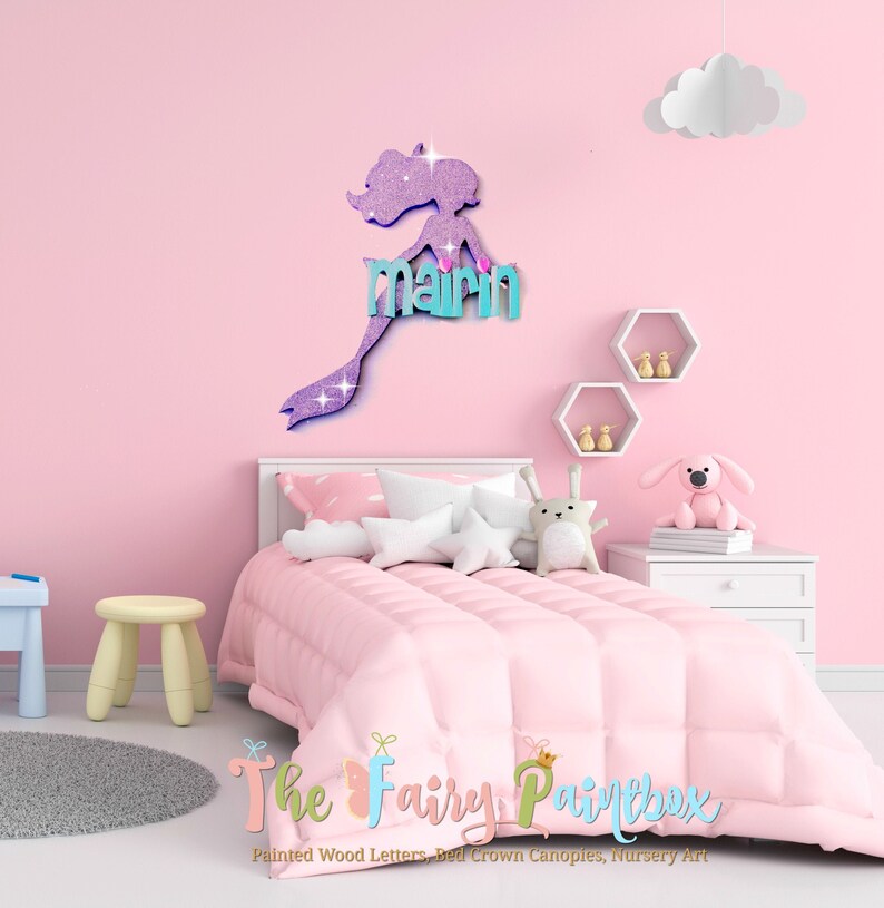 Personalize Mermaid Kids Room Wall Art - Mermaid Baby Name Wall Hanging ...