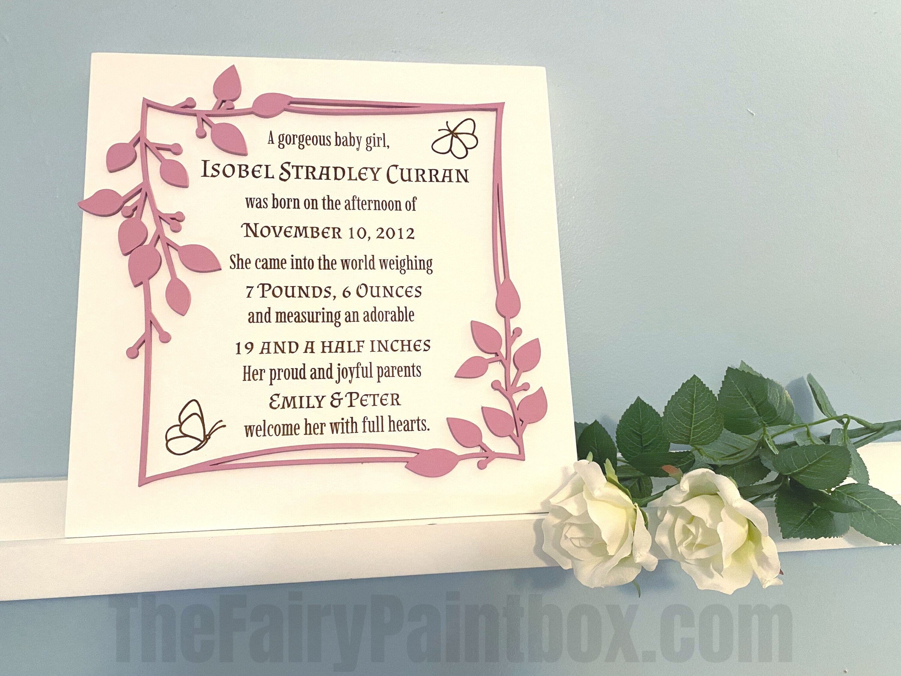 Newborn Girl Birth Stat Sign, Personalized Birth Announcement, Engraved Newborn Birth Stat, Newborn Keepsake, Girl Baby Name Announcement