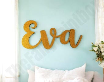 Gold Glitter Painted Nursery Letters, Gold Nursery Theme, Nursery Name Sign, Baby Room Wall Decor, Nursery Wall Letters, Glamour Baby Room