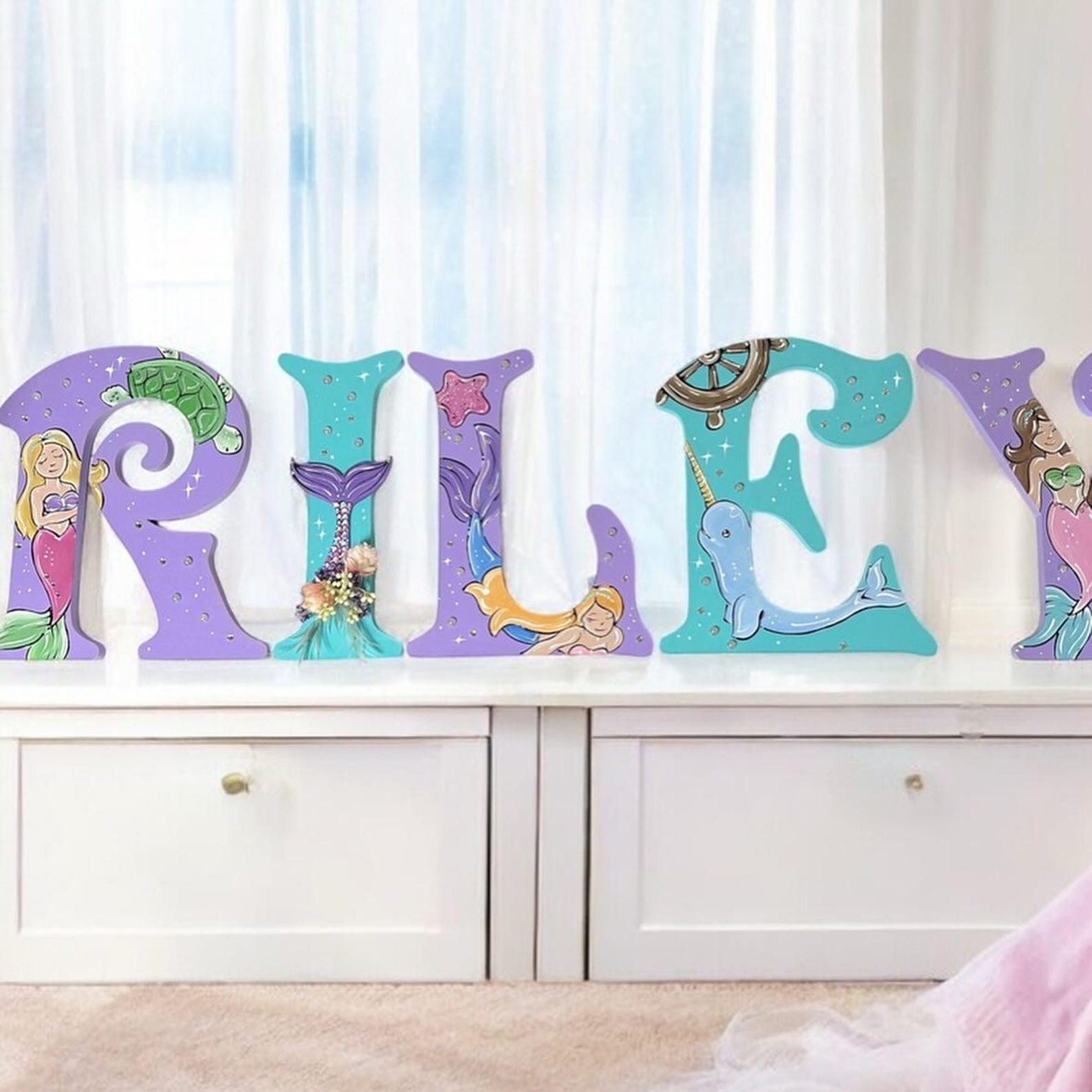 Mermaid Wooden Wall Letters, Ocean Baby Name Sign, Baby Girl Nursery ...