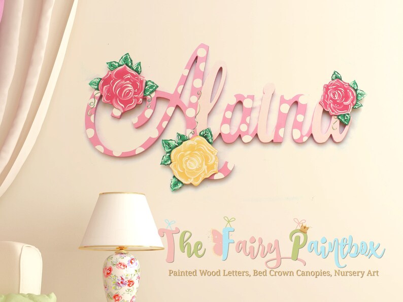 Gingham Rose Nursery Wall Painted Letters Pink Monogram Wall Etsy