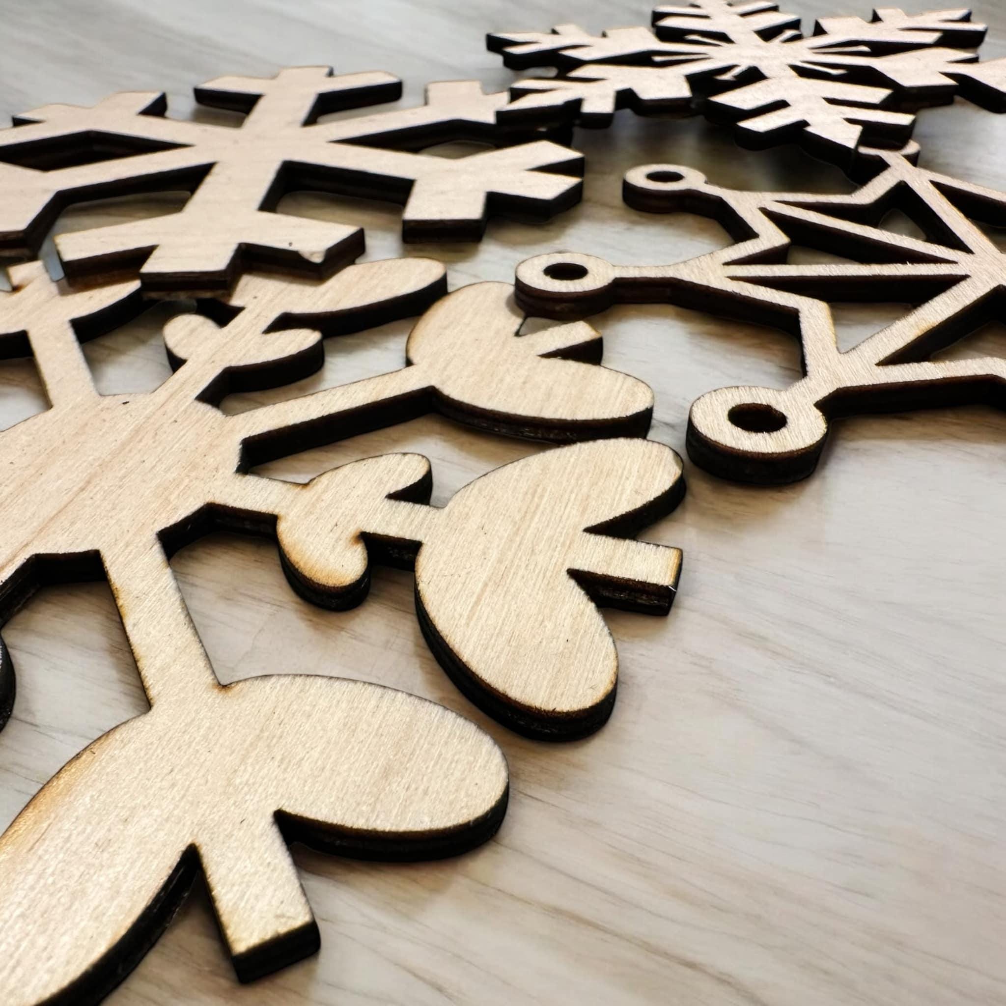 Wood Snowflake Wall Decor Set, Kids Christmas Craft Shapes, Christmas