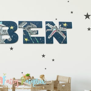 Star Jedi Space Wars geschilderde letters, Navy Star Jedi geschilderde letters, Sci-Fi geschilderde letters, Star Jedi Space kwekerij gepersonaliseerde babynaam afbeelding 1