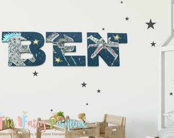 Star Jedi Space Wars Painted Letters, Navy Star Jedi Painted Letters, Sci-Fi Painted Letters, Star Jedi Space Nursery Personalized Baby Name