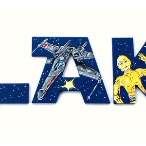 Star Jedi Space Wars geschilderde letters, Navy Star Jedi geschilderde letters, Sci-Fi geschilderde letters, Star Jedi Space kwekerij gepersonaliseerde babynaam afbeelding 6