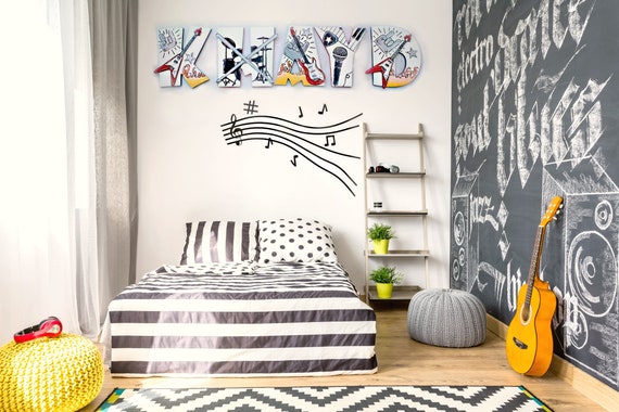 Guitar Nursery Wall Painted Letters Music Room Monogram Wood Letters Rock Star Bedding Crib Decor Letters Music Baby Name Sign Letters Etsy UK