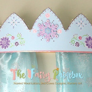 Dossel de cama de princesa coroa de jardim de floco de neve, dossel de coroa de cama de princesa, coroa de bebê, coroa de parede floral, cortinas de floco de neve brilhantes, decoração de coroa