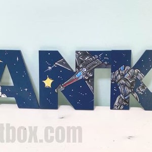 Star Jedi Space Wars geschilderde letters, Navy Star Jedi geschilderde letters, Sci-Fi geschilderde letters, Star Jedi Space kwekerij gepersonaliseerde babynaam afbeelding 5