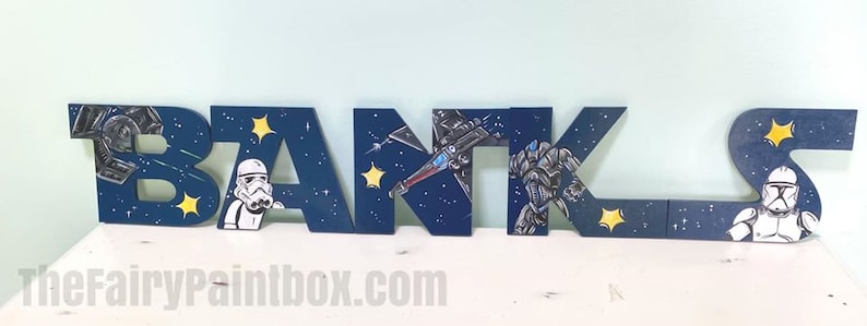 Star Jedi Space Wars Painted Letters, Navy Star Jedi Painted Letters, Sci-Fi Painted Letters, Star Jedi Space Nursery Personalized Baby Name image 5