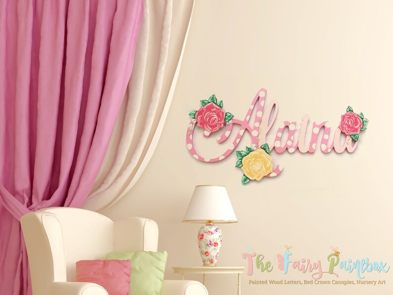 Gingham Rose Nursery Wall Painted Letters Pink Monogram Wall Etsy