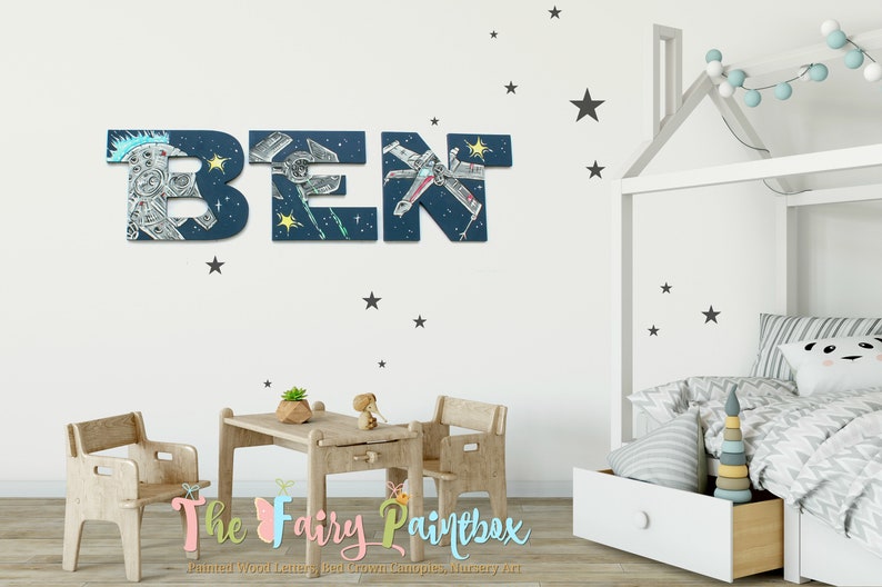 Star Jedi Space Wars geschilderde letters, Navy Star Jedi geschilderde letters, Sci-Fi geschilderde letters, Star Jedi Space kwekerij gepersonaliseerde babynaam afbeelding 3